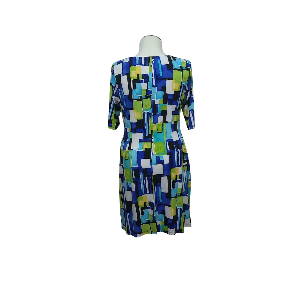 Kiara Sheath Dress Women Large Blue Green Abstract Geometric Knot Side SCWK183 - Picture 2 of 6